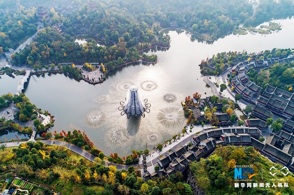 无人机航拍重庆秀湖国家湿地公园 处处亭台楼